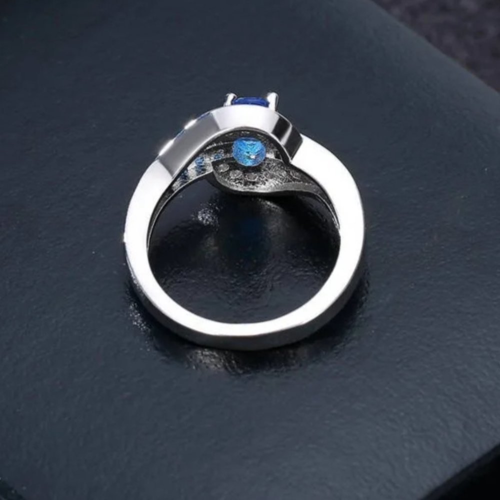 Ladies Blue Sapphire & White Oval Cut Bridal Ring .925 Solid Sterling Silver - Picture 7 of 7